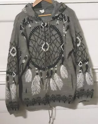 Yari Artesanias Gray Dream Catcher Sweater Hoodie Pockets Aztec Native Unisex L • $44.95