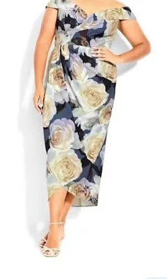 $49.95 • Buy City Chic XS 14 Floral Ripple Print Party DRESS Lined Zip Back NEW