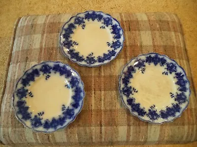 3 Antique W.H. Grindley Flow Blue Clarence Pattern 9.75 Inch Luncheon PLATES • $43