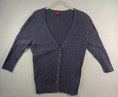 MERONA 3/4 Sleeve V-Neck Button Up Women's Cardigan Sweater Blue Small • $14.99