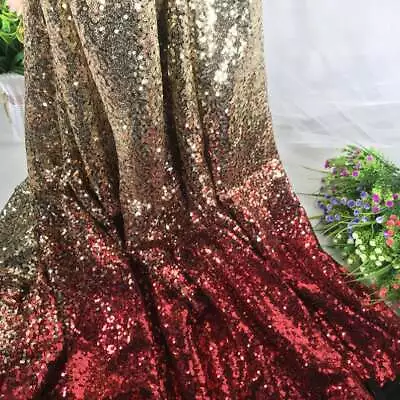 Lace Fabric Red Gold Sequined Ombre Tulle Gauze Fabric Wedding Fabric 51  Width • $29.99