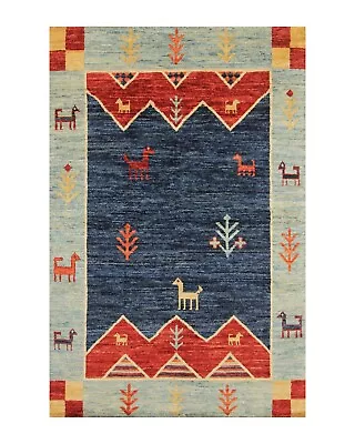 4 X 6 Ft Navy Blue Animal Gabbeh Tribal Afghan Hand Knotted Wool Area Rug • $399