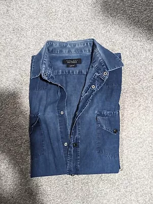 Zara Man Denim Couture Shirt Slim Fit Blue Size S - Men's Casual Denim Shirt • £12.99