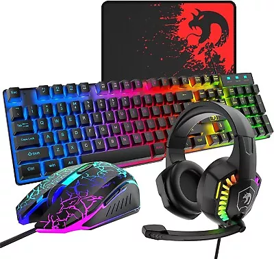 Rainbow LED Backlit Wired Gaming Keyboard And Mouse Headset Combo For PCLaptop • $57.27