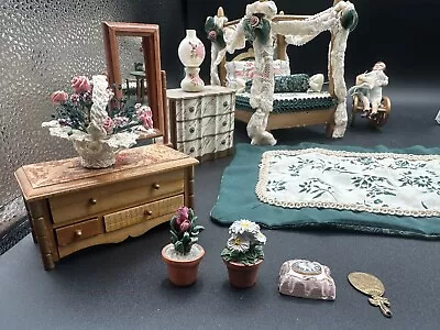 Vintage Lot Of Wood Doll House Furniture W/ (1) Vintage Figure • $124.99