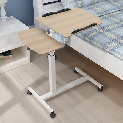 Rolling Laptop Stand On Wheel Height Adjustable Overbed Sofa Side Table Tiltable • £25.94