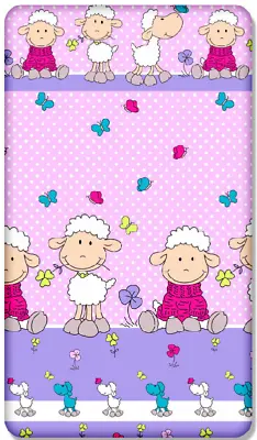 BABY FITTED COT BED SHEET PRINTED 100% COTTON MATTRESS 140x70cm Sheep Pink • £7.99