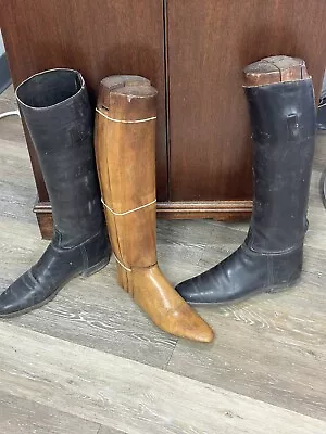 Antique Mens English Black Leather Riding Boots D B Mackay New York Forms Rare • $459