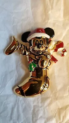 DISNEY Mickey & Co Signed NAPIER Mickey In Christmas Stocking Pin Brooch • $39.99