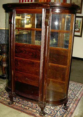 Antique Oak Curved Glass China Cupboard W/ball & Claw Feet Estate As Is Bargain! • $460