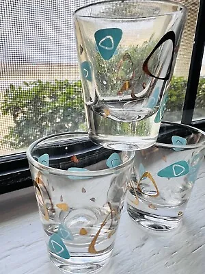 MCM Federal Glass Atomic Amoeba Boomerang Glasses 2 3/4  Turquoise VTG • $15