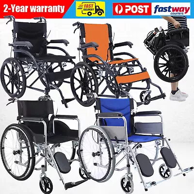 Foldable Wheelchair Elderly Disabled Park Brakes Lightweight Soft Aid Mobility • $132.57