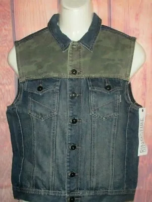 Mens Ring Of Fire Camouflage Denim Jean Vest Size M • $27.90