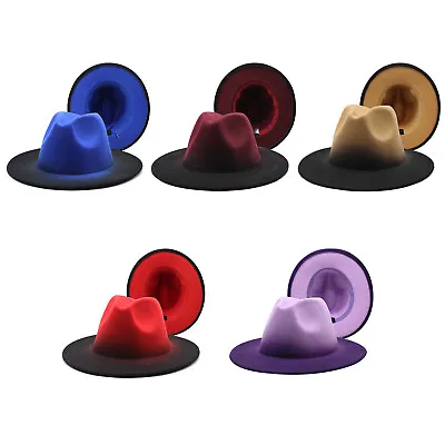 Women Men Classic Two Tone Gradient Color Wide Brim Fedora Hat Jazz Panama Cap • $14.99