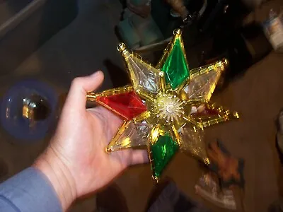 Colorful Star Tree Topper Vintage 8” Tall Jewel Tones Clear Bulbs WORKS Well • $6.99