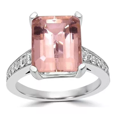 1.40ct Created Morganite & Diamond 14K White Gold Over Solitaire Engagement Ring • $88.83