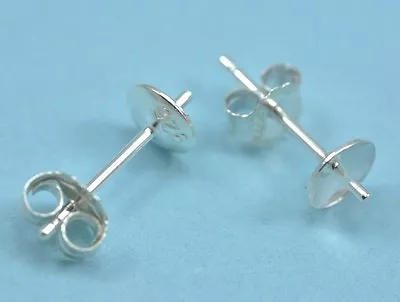 925 Sterling Silver Bowl Studs Earring Posts Findings For Making Earrings • £2.29