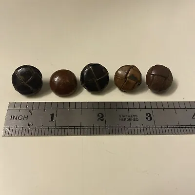 BROWN/ DARK BROWN LEATHER BUTTONS Set Of 5 • £0.99