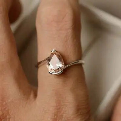 925 Sterling Silver Natural Pink Morganite Statement Wedding Engagement Ring • $154.11