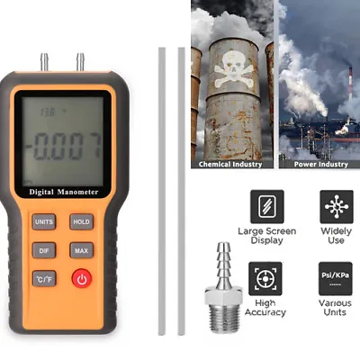 Dual Port Digital LCD Manometer Air Pressure Meters Indoor Temp Measure ℃℉ H2Q1 • $30.99