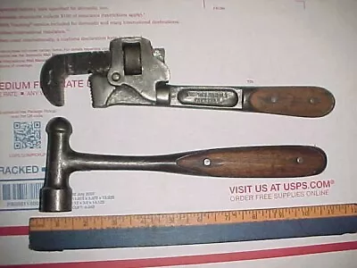 Antique H.D. Smith Perfect Handle Ball Pein Hammer Body Shop & 10  Monkey Wrench • $93.99