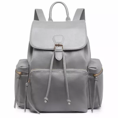 £11.99 • Buy Large Rucksack Shoulder School Bag Grey Faux Leather Ladies Girls Backpack 