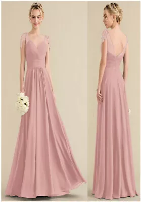 A-Line/Princess Prom Dress Bridesmaid V-Neck Floor-Length Chiffon Beading Sequin • £49.99