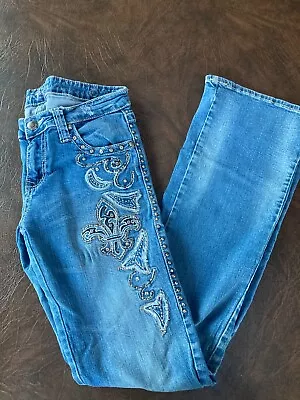 Size 9  29x33  Montana West TRINITY RANCH Boot Cut Embellished Distressed Jeans • $24.99