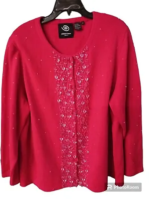 Michael Simon Event Christmas Holiday Red Cardigan Sweater Sequins Hearts Sz 3X • $45.25