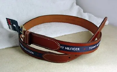 TOMMY HILFIGER Brown Leather Fabric Inlay Casual Belt Mens Size 42 NEW NWT • $24.99