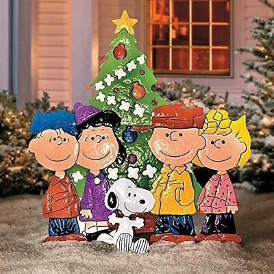 36  Peanuts Gang Around Tree Yard Art Outdoor Christmas Decor Hammered Metal • $94.99