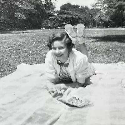 MC Photograph Brunette Woman Short Hair 1950's Woman Picnic  • $14.96