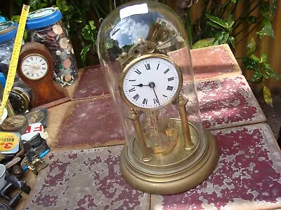 Vintage Old  Germany  400 Day Torsion Anniversary Glass Dome  Mantle Clock • £0.99