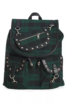 £32.99 • Buy BANNED Apparel Green Tartan Punk Emo Rockabilly Gothic Studded Yamy Bag Backpack