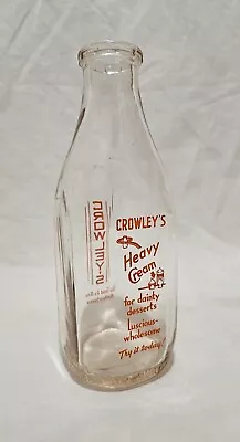 CROWLEY'S 1 Quart Lot's Of Graphics Milk Glass Bottle W Buttermilk Advertising • $17.31