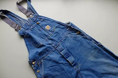 Carhartt Dungarees W36 L32 Blue Denim Bib Overalls *well Worn • £46