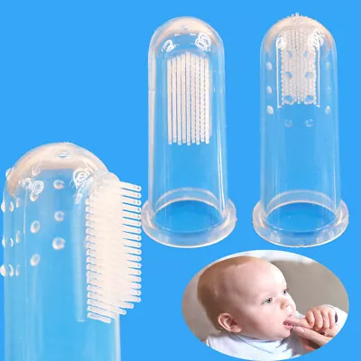 Useful Baby Children Teeth Clear Massage Soft Silicone Bubber Finger Toothbrush • £2.25