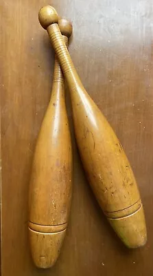 Cool Pair Of Antique Wooden 2Lb Early Athletic Exercise Juggling Pins Clubs • $275