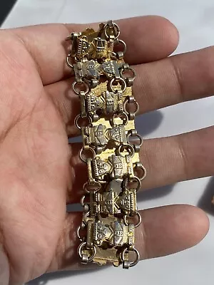 Vintage Gold Tone Mayan Figures Panel Bracelet • $19.99