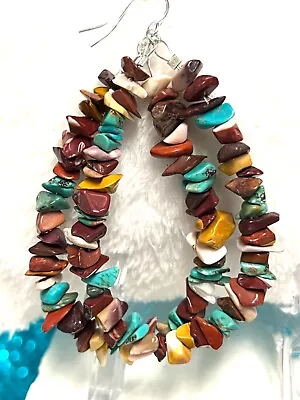 $10.50 • Buy Chunky Kingman Turquoise / Mookaite Teardrop Earrings .925 Sterling Filled  3 In