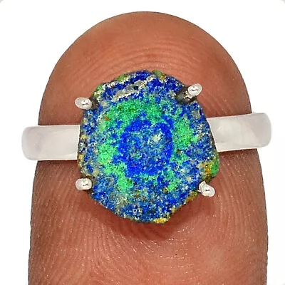 Natural Utah Azurite & Malachite Stalactite 925 Silver Ring Jewelry S.7 CR41821 • $11.99