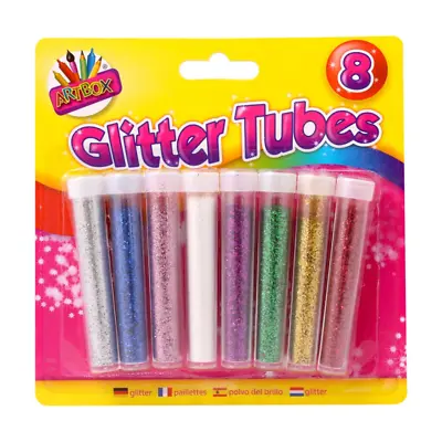 8 Pack Of Multi-Coloured Glitter Tubes Kids Crafts Card Making Decoration Etc • £1.69