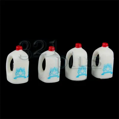 4 Pcs Miniature Milk Bottle Jugs Dollhouse 1:12 Scale Bottles Plastic Breakfast • $3.25