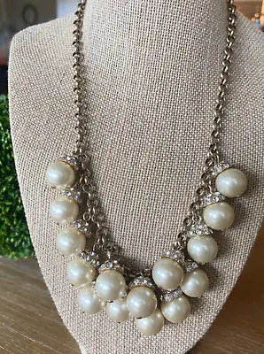 $19 • Buy Beautiful  J Crew Pearl Pave Crystal Dangle Statement Bauble Necklace