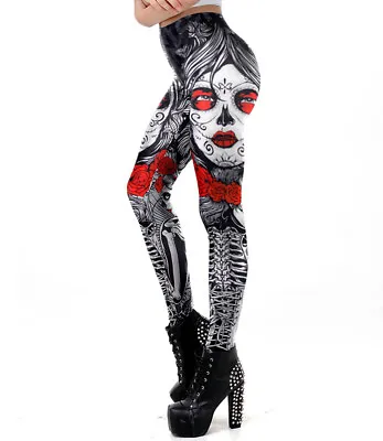 £15.95 • Buy Leggings Sugar Skull Girl Skeleton Red Rose - S To 2XL Sizes - LL0074