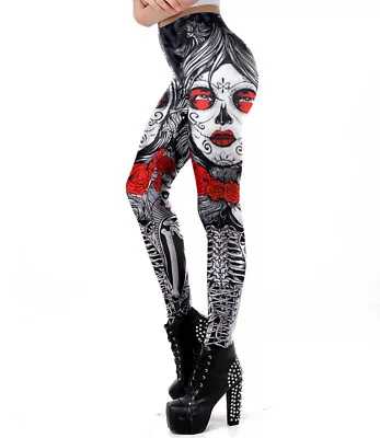 £15.95 • Buy Leggings Sugar Skull Girl Skeleton Red Rose - S To 2XL Sizes - LL0074