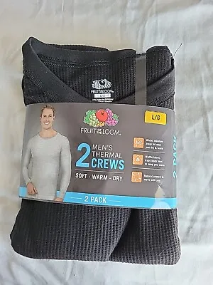 Men's Thermal Crews 2 PK LARGE Black Soft Warm Dry Waffle Knit Fabric BRAND New • $6.99