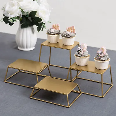 $37.99 • Buy MyGift Set Of 4 Brass Tone Metal Nesting Buffet Table Or Retail Display Risers