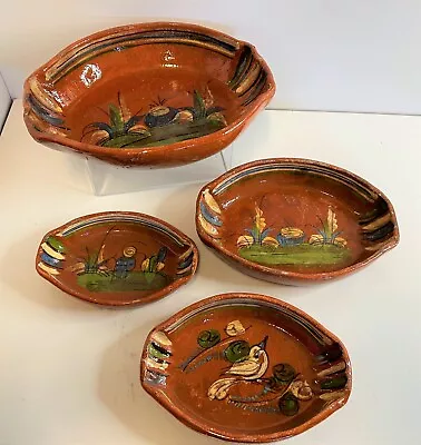 Vintage Tlaquepaque Hand Made & Painted Red Clay Mexican Nesting Bowls • $29.99