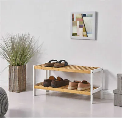 $45.99 • Buy 2 -3-4 Tier Natural Solid Wooden Shoe Rack Cabinet Storage Organiser Stand Shelf